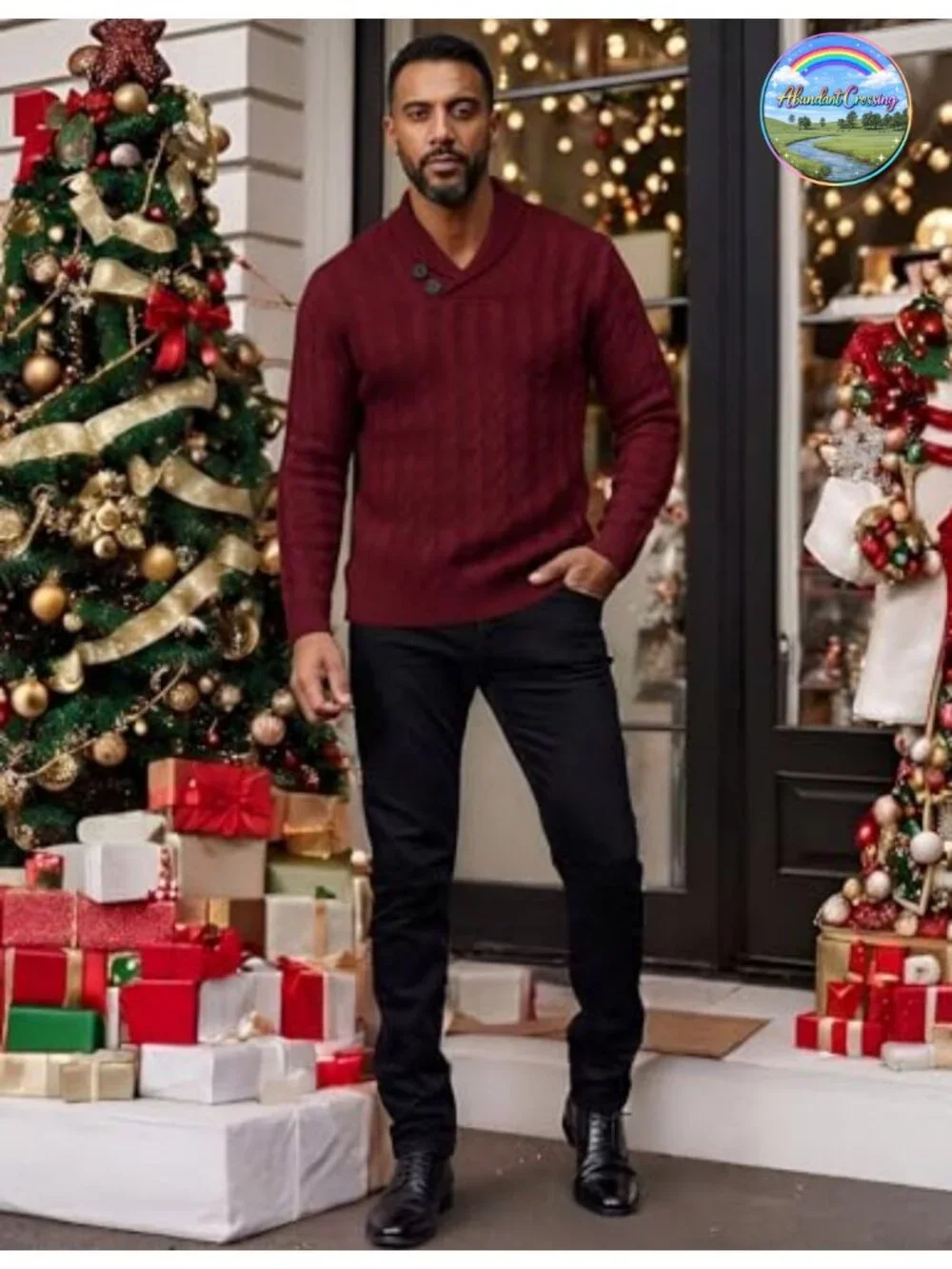 Men's Shawl Collar Pullover Sweater Slim Fit Casual Button Cable Knit
